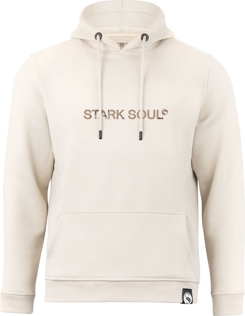 Hoodie - Kapuzenpullover - innen angeraut, mit Stark Soul-Print in Camouflage-Optik - Sand - Gr. M