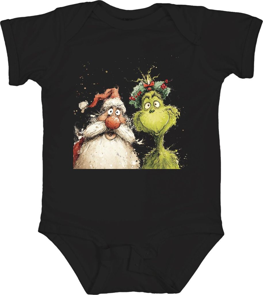 Grinch Weihnachtsmann lustig Weihnachten Geschenk grün Kranz Unisex Baby Body, Schwarz, 18/24
