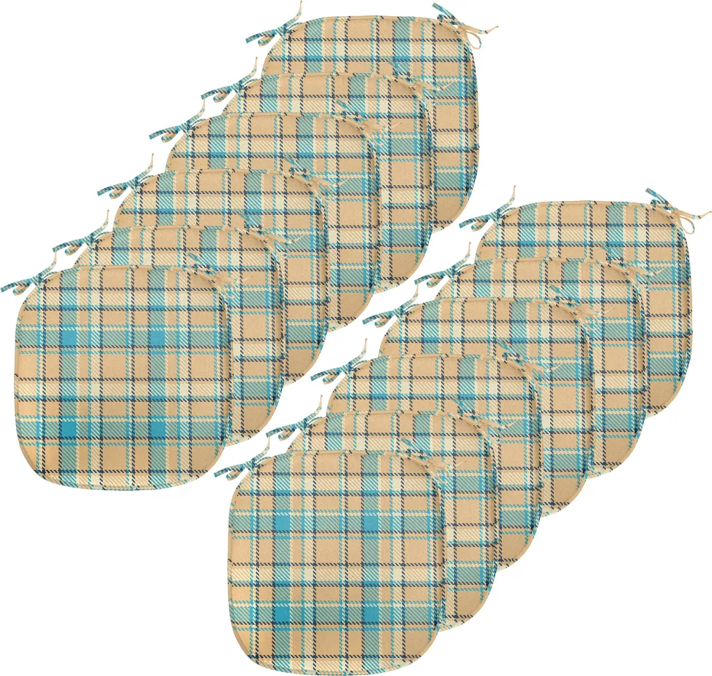 Lot de 12 Galettes de Chaise ABAKUHAUS 40x40 cm Carreaux Bleu et Crème