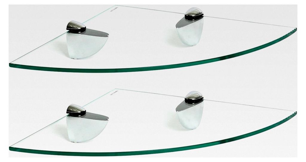 2X Klare 30 cm Schwebende Eckregale aus Glas - Badezimmer Dusche Küche Regale zur Aufbewahrung mit Silbernen Klammern