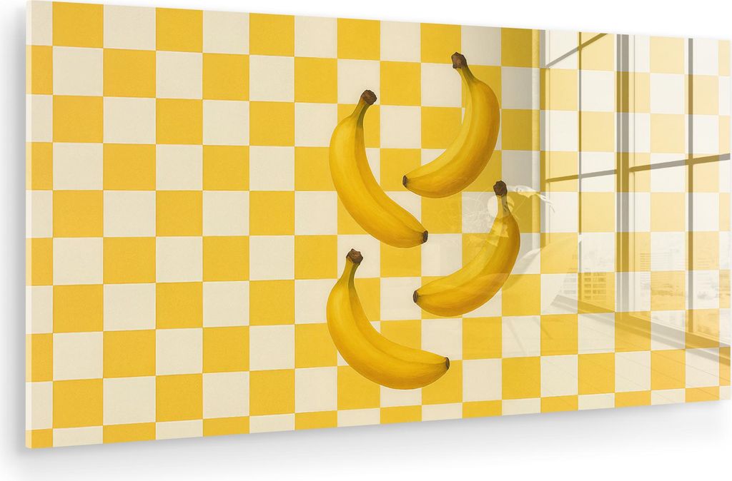 MuchoWow Glasbilder - Bilder auf Wandbild - Foto auf Glas Bananen - Gelb - Gesperrt 120x60 cm Wanddekoration aus Glas - Acrylglasbild - Acrylbilder...