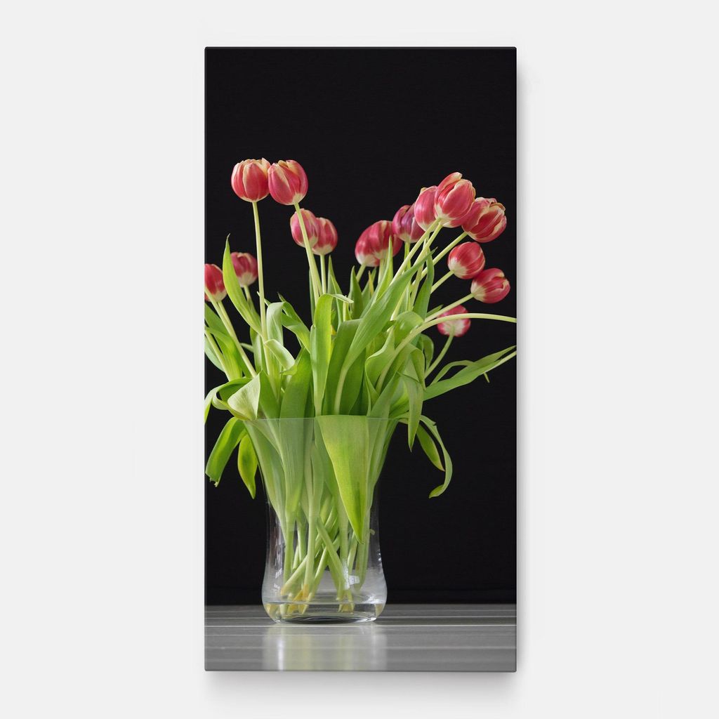 ARTHUB Leinwandbild 40x80 cm, Tiny Tulips Vase | Wohnzimmerdekoration, Hängende Bilder, Wanddekoration, Heimdekoration, Blumen, Blumen in der Vase