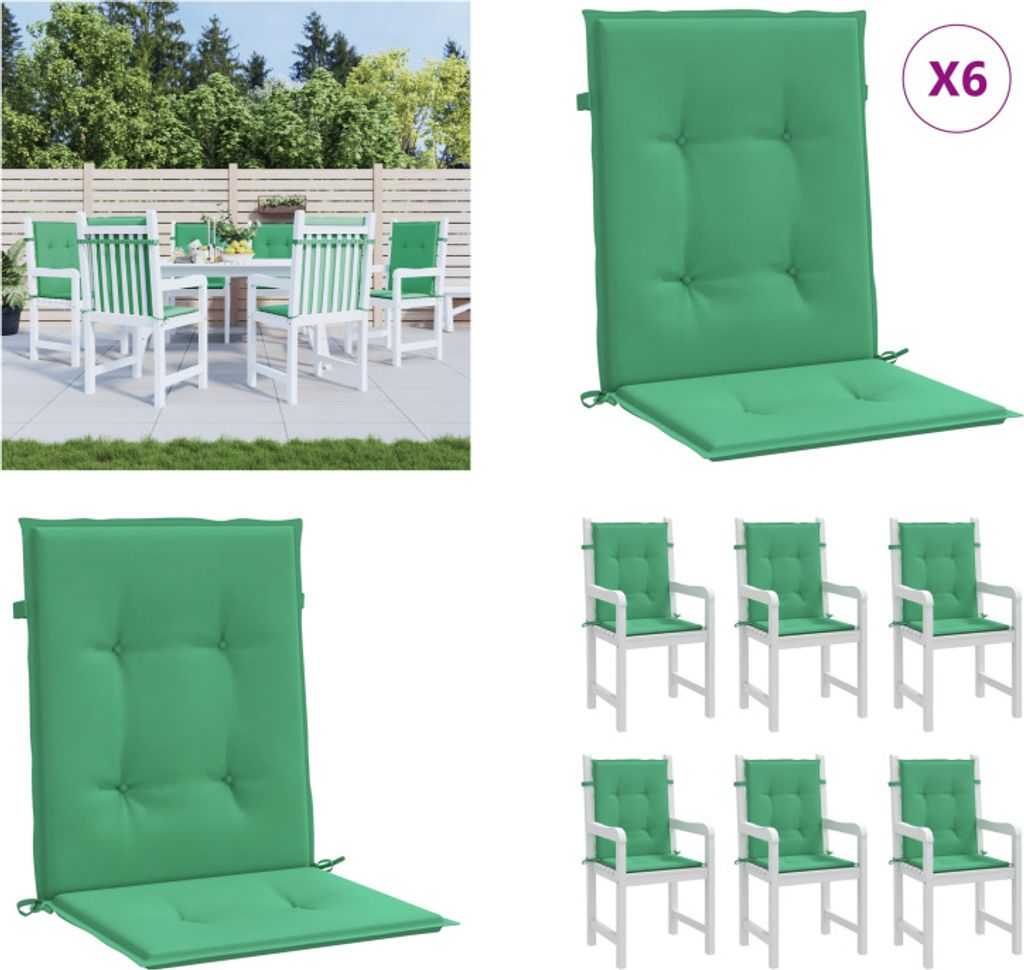 vidaXL Gartenstuhlauflagen für Niedriglehner 6 Stk. Grün 100x50x3 cm - Gartenstuhlauflage Für Niedriglehner - Gartenstuhlauflagen Für Niedrigle...