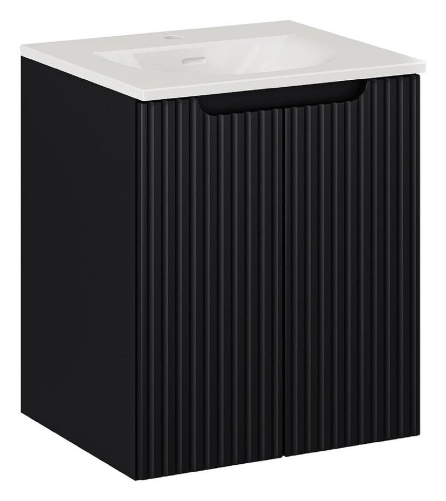 Badmöbel-Set - Einbauwaschbecken & Unterschrank (50 cm, 2 Schubladen ), Nova Black N BM118 - Schwarz/Matt