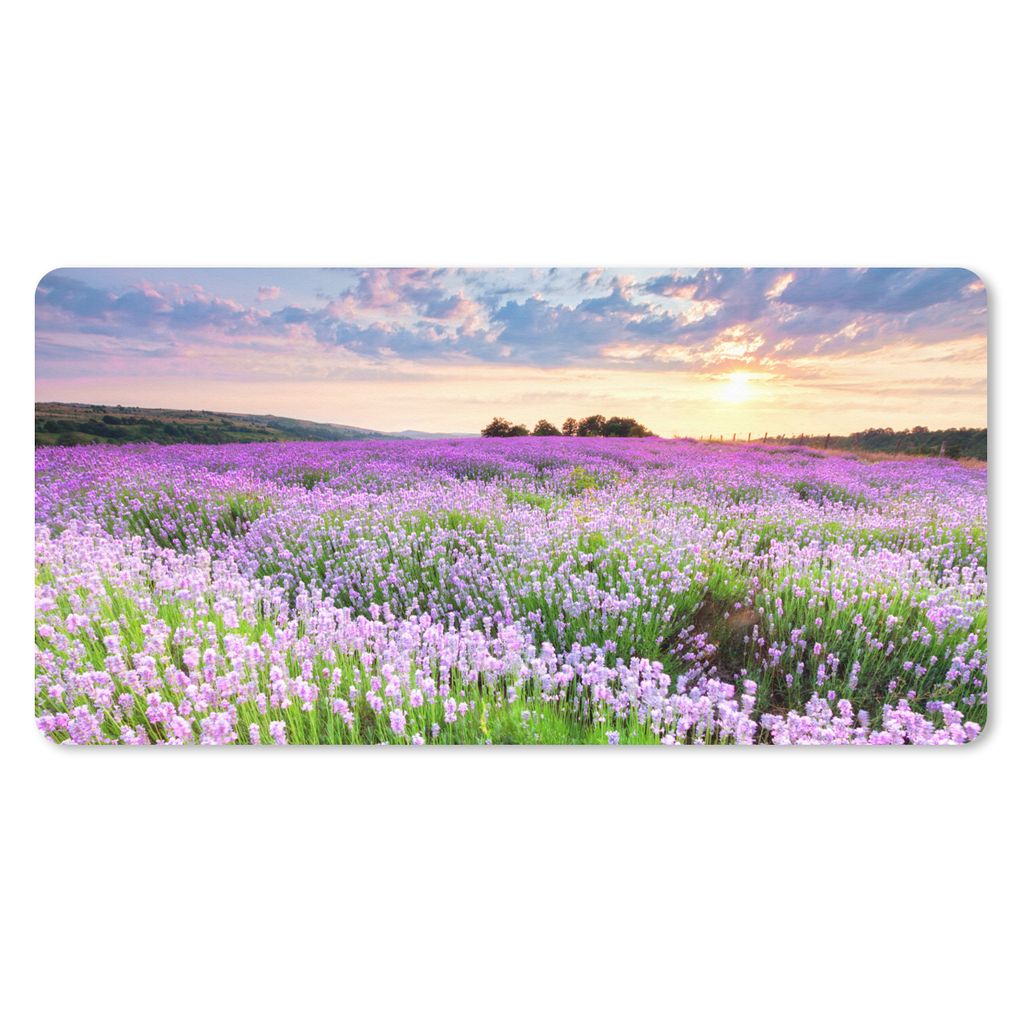 MuchoWow Schreibtischunterlage Lavendel - Blumen - Sonnenuntergang - Lila - Wiese 80x40 cm - XXL Mauspad - Gaming Mauspad