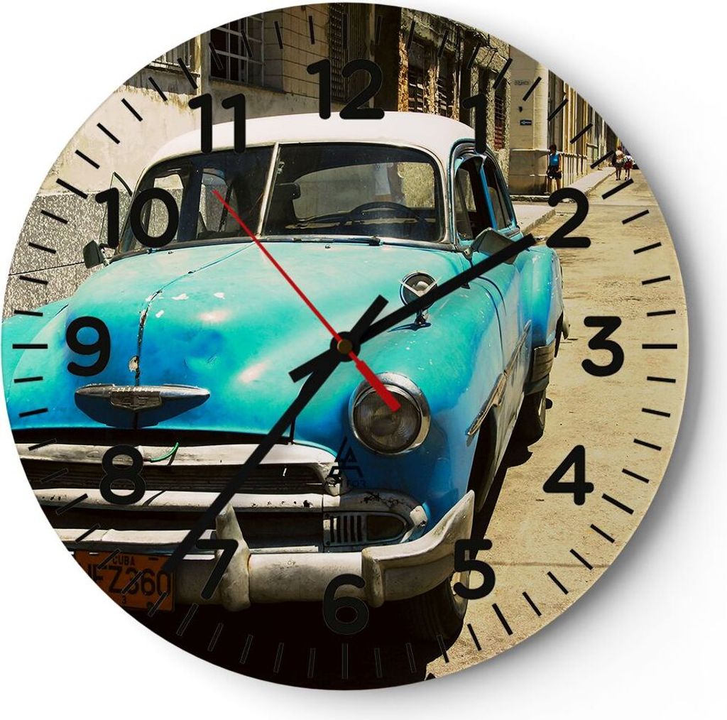 Wanduhr - Rund - Glasuhr - Auto Klassiker Kuba Havanna - Produktbild 