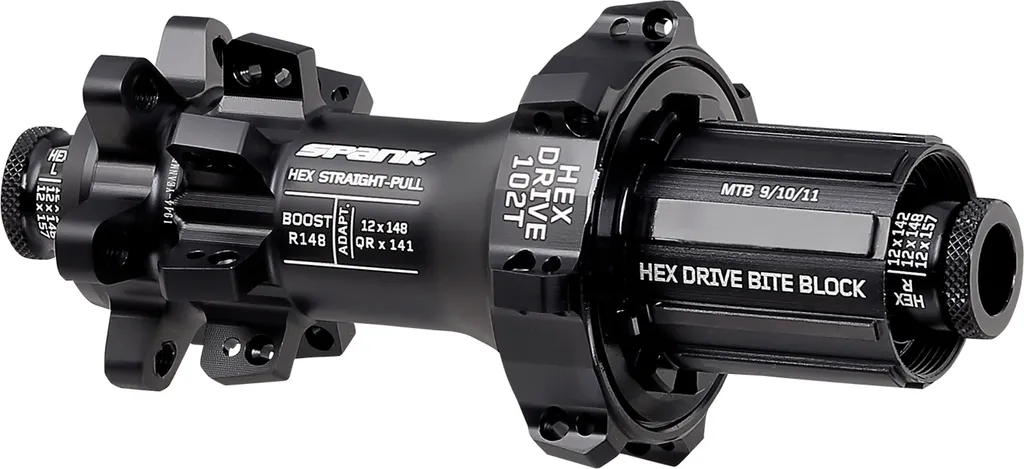 Moyeu arrière Spank HEX J-Bend Boost Microspline 102T Noir 28 trous