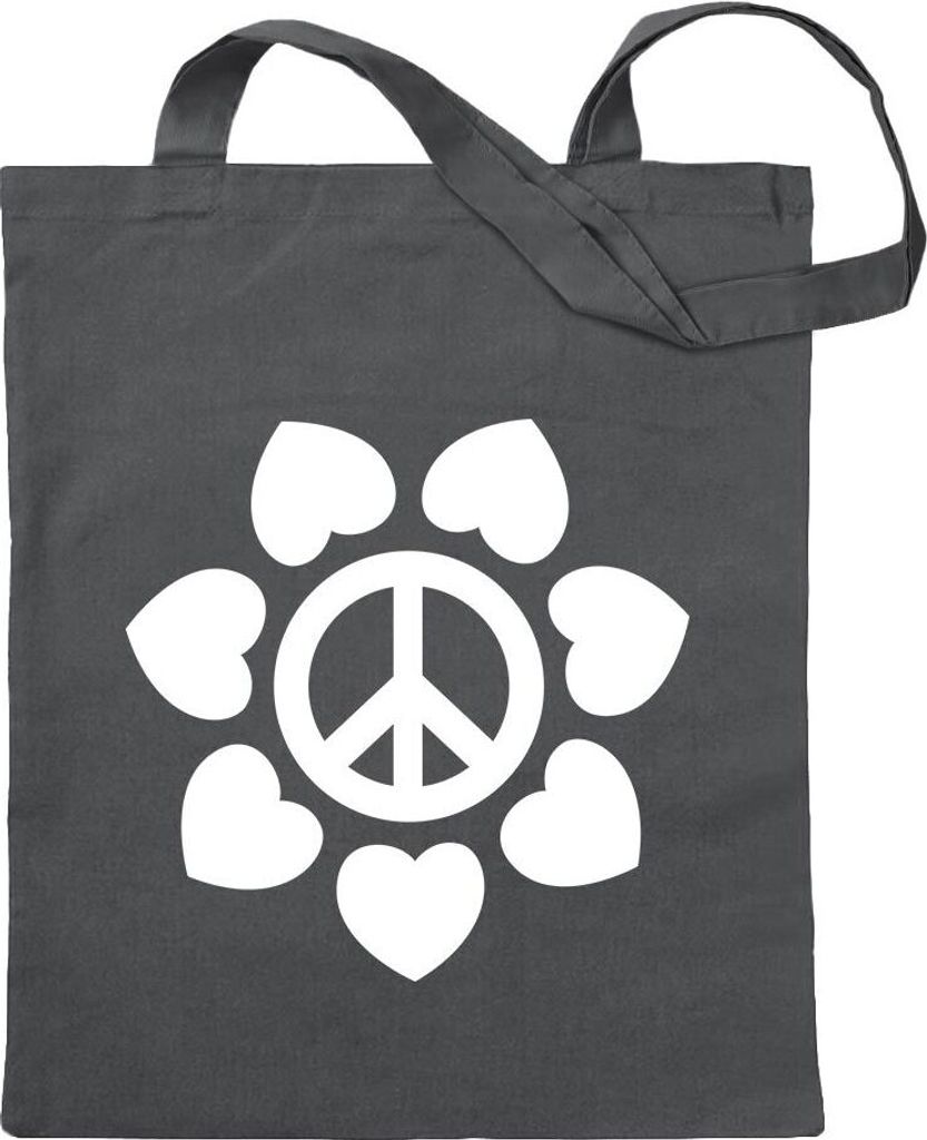 Kiwistar - Baumwolltasche - stahlgrau - Blüte Peace - Tragetasche Stoffbeutel Umhängetasche langer Henkel