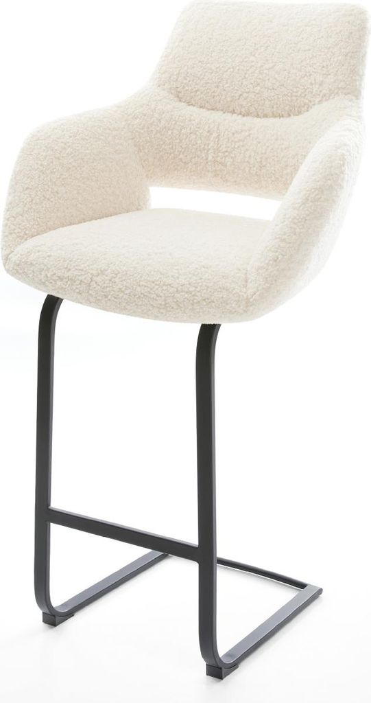 DELIFE Barstuhl Yago-Flex Teddystoff Beige Freischwinger Flach Metall Schwarz Taschenfederkern