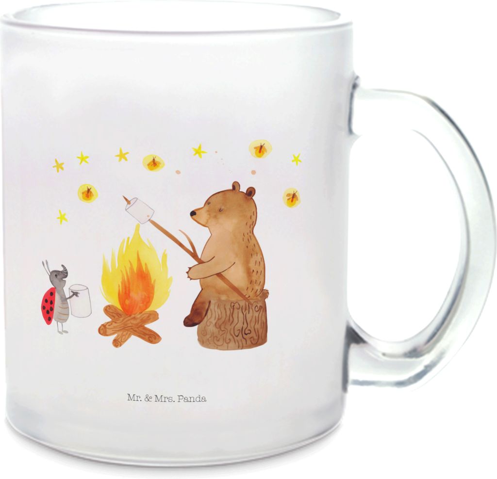 Mr. & Mrs. Panda Pott Bär & Marienkäfer Lagerfeuer - Transparent - Geschenk, Henkelbecher, Haferl, Teddy, Trinkglas, Tee Tasse, Teetasse