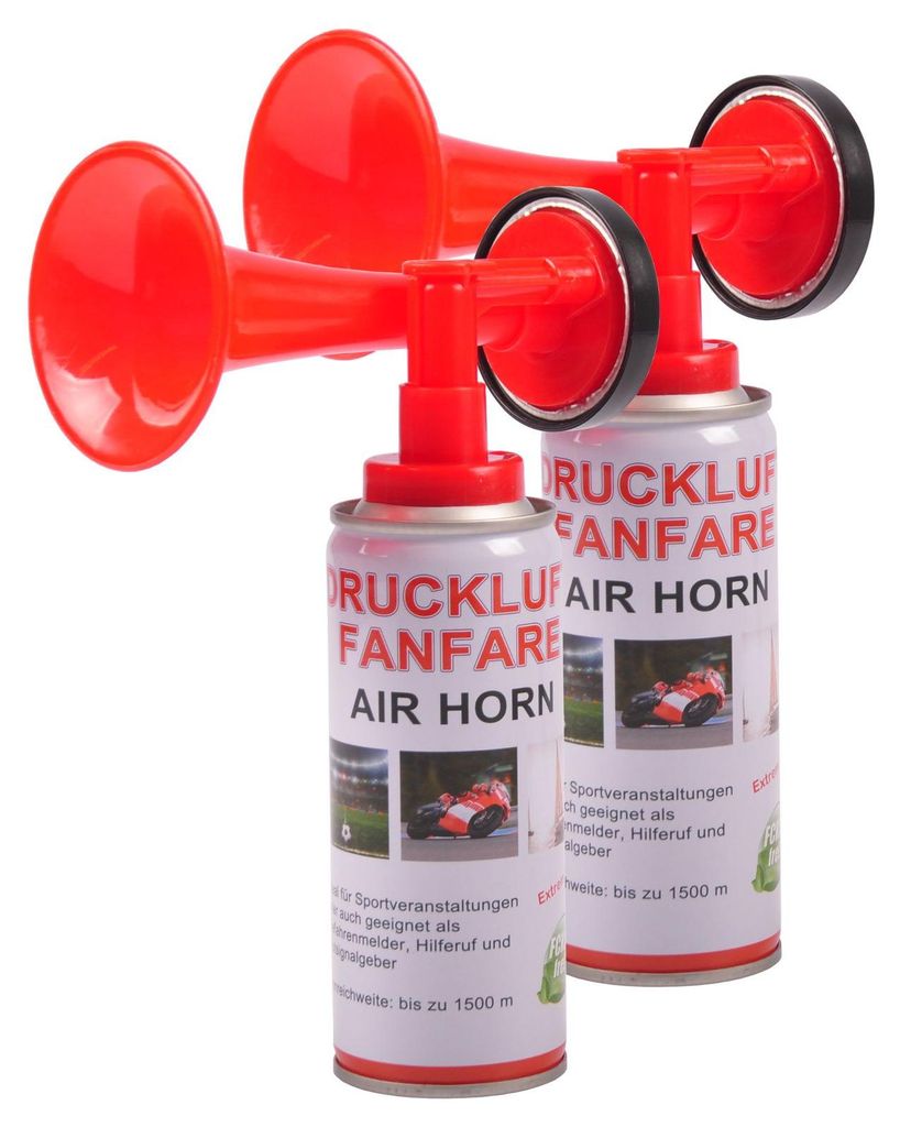 Druckluft-Fanfare 2x 250ml Stadionhupe Signalhorn Tröte Produktbild 