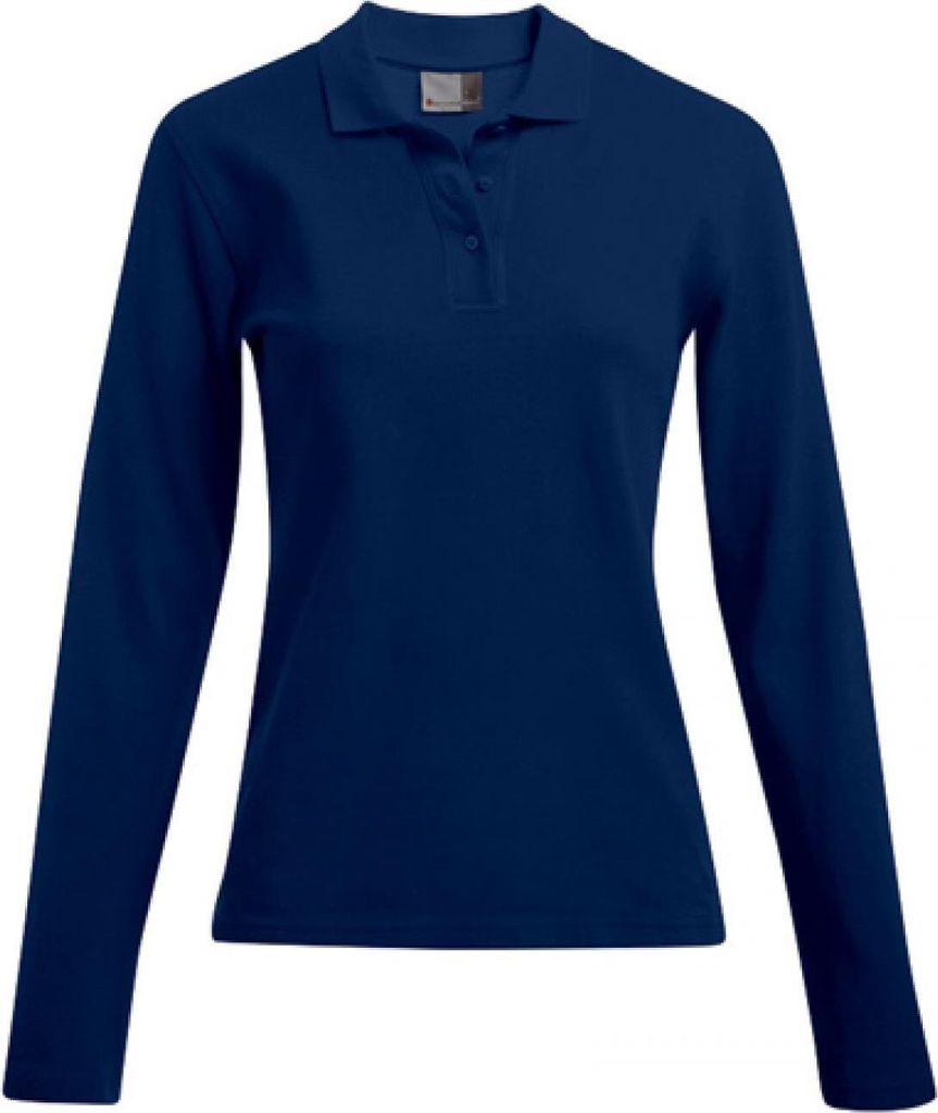 Heavy Langarm-Poloshirt Plus Size Damen, Marineblau, XXL