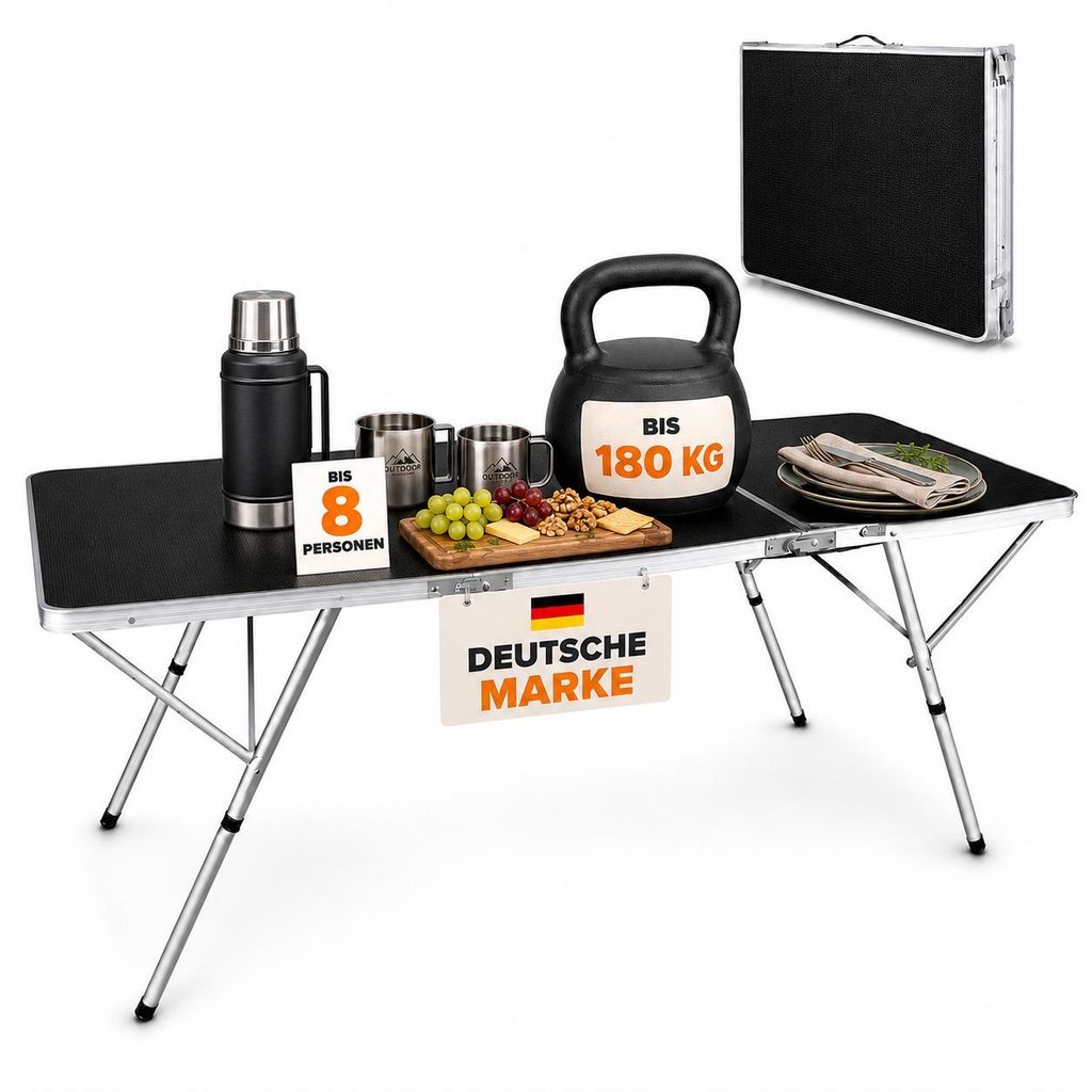 ONBEST Klapptisch | mit Tragegriff | Wetterfest | MDF-Platte | Aluminiumgestell | 180x70x70cm (BxHxT)
