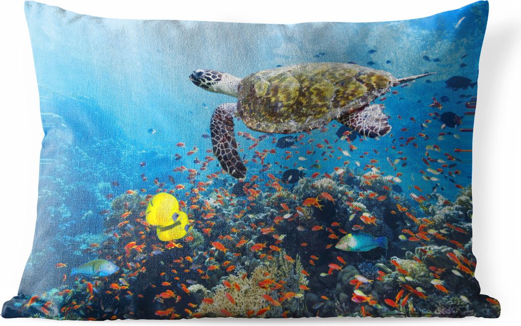 MuchoWow Outdoor Kissen - Schildkröte am Korallenriff - 60x40 cm - Wetterfest - Lounge Kissen - Zierkissen - Kissen für Innenräume