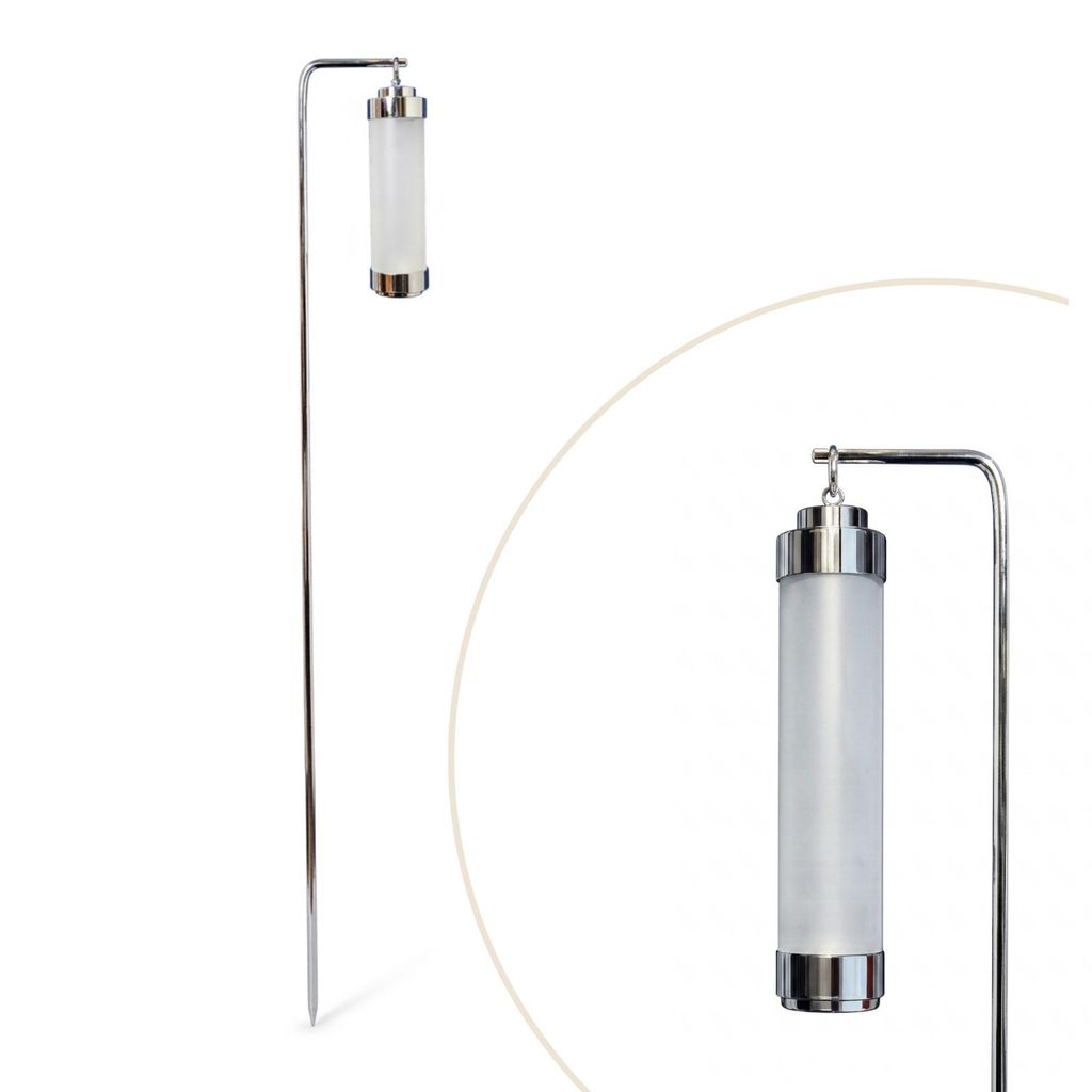 Gartenlaterne hängend – Sompex Elle – Chrom & gefrostetes Glas – 130 cm Stab – für LED Kerzen