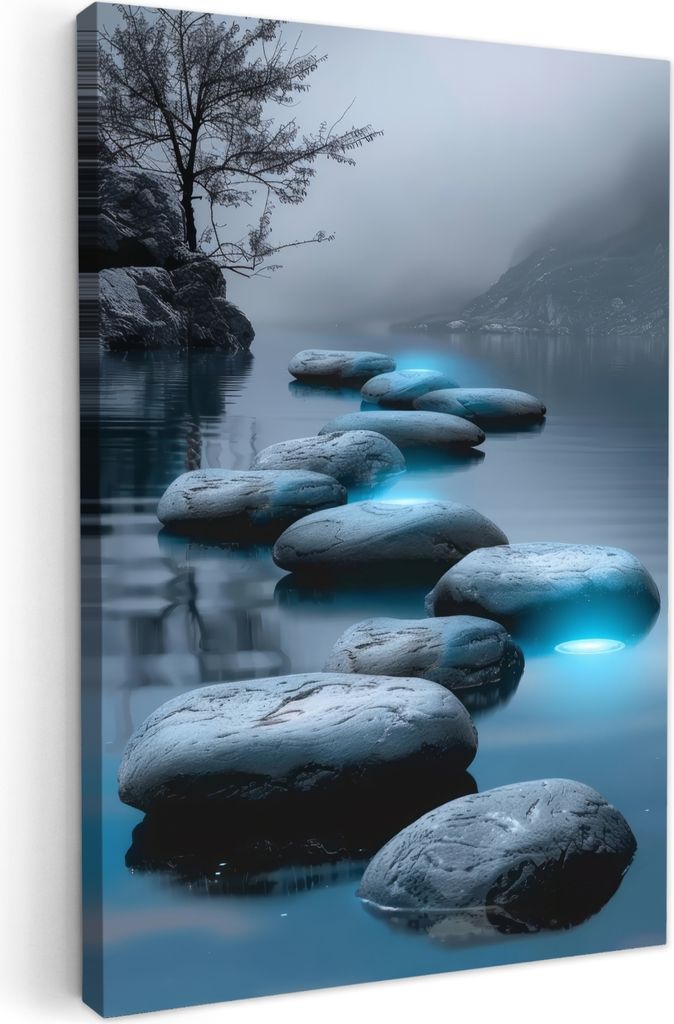 MuchoWow - Leinwandbilder - Steine - Wasser - Bäume - Natur, Wandbild, Wanddeko Bilder Wohnzimmer, 20x30 cm