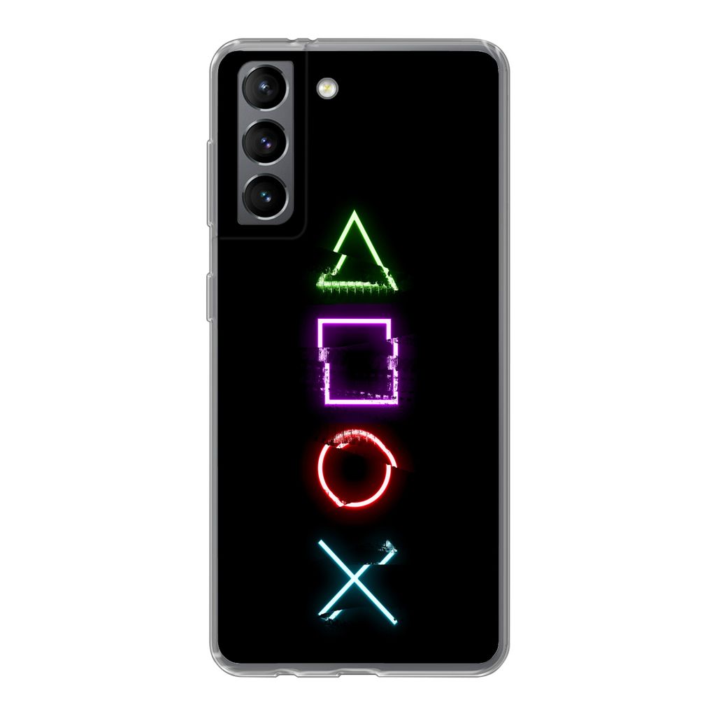 MuchoWow Handyhülle Schutzhülle Hülle für Samsung Galaxy S21 Spiele - Controller - Neon Silikon Softcase Handy Hülle - Softcase