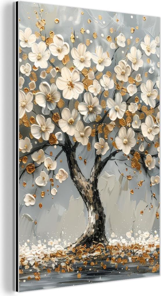 MuchoWow Wanddekoration Metall Metallbild Wandkunst 60x90 cm Baum - Gold - Blumen - Abstrakt - Kunst MuchoWow Aluminium Gemälde - Wandbilder - Alu...