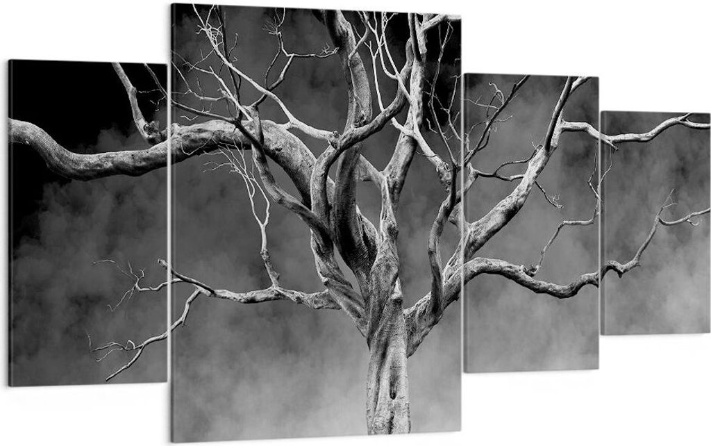 Bild auf Leinwand - Leinwandbild - 4 Teile - Schwarzweiß Äste Rauch - 160x90cm - Wand Bild - Wanddeko - Wandbilder - Leinwanddruck - Bilder - Wan...