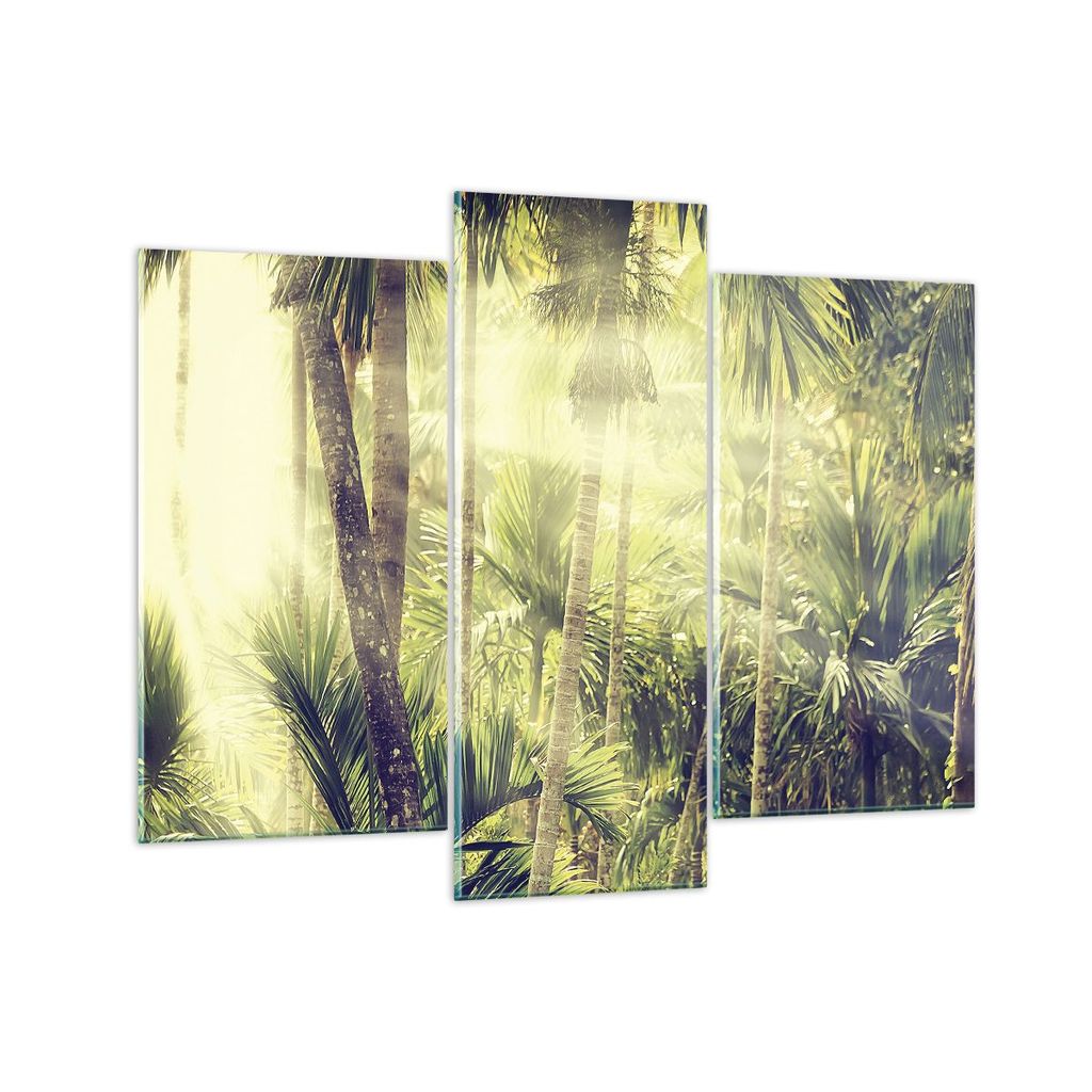 Bilder auf glas - 3 Teile - Morgendämmerung Dschungel Palmen - 130x100cm - Glasbilder - Wandbilder - Bilder - Wanddekoration aus Glas - Glas Bilde...