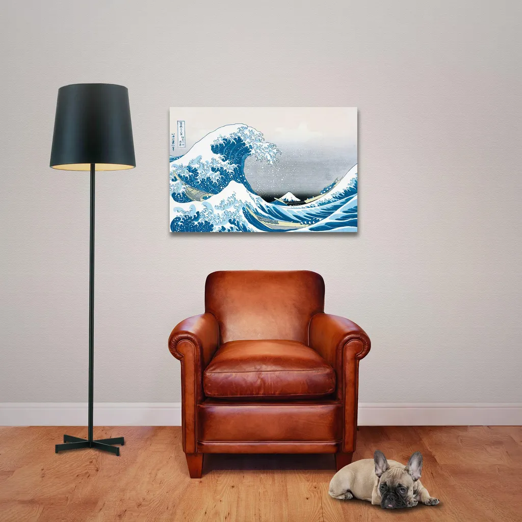 Poster La Grande Onda 91x61 + 2 Listelli Legno Nero 92cm | Set Pronto