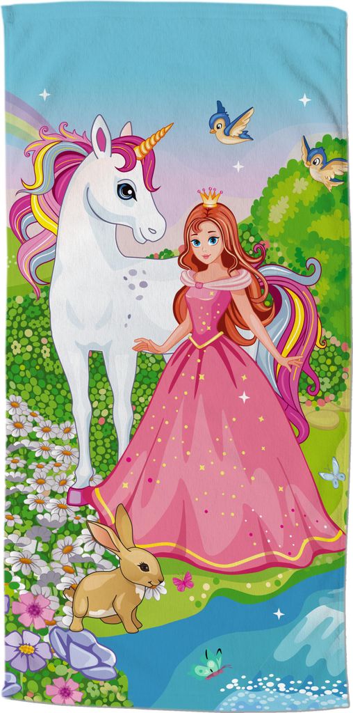 Beach towel Good Morning 75x150 cm - unicorn with a princesss