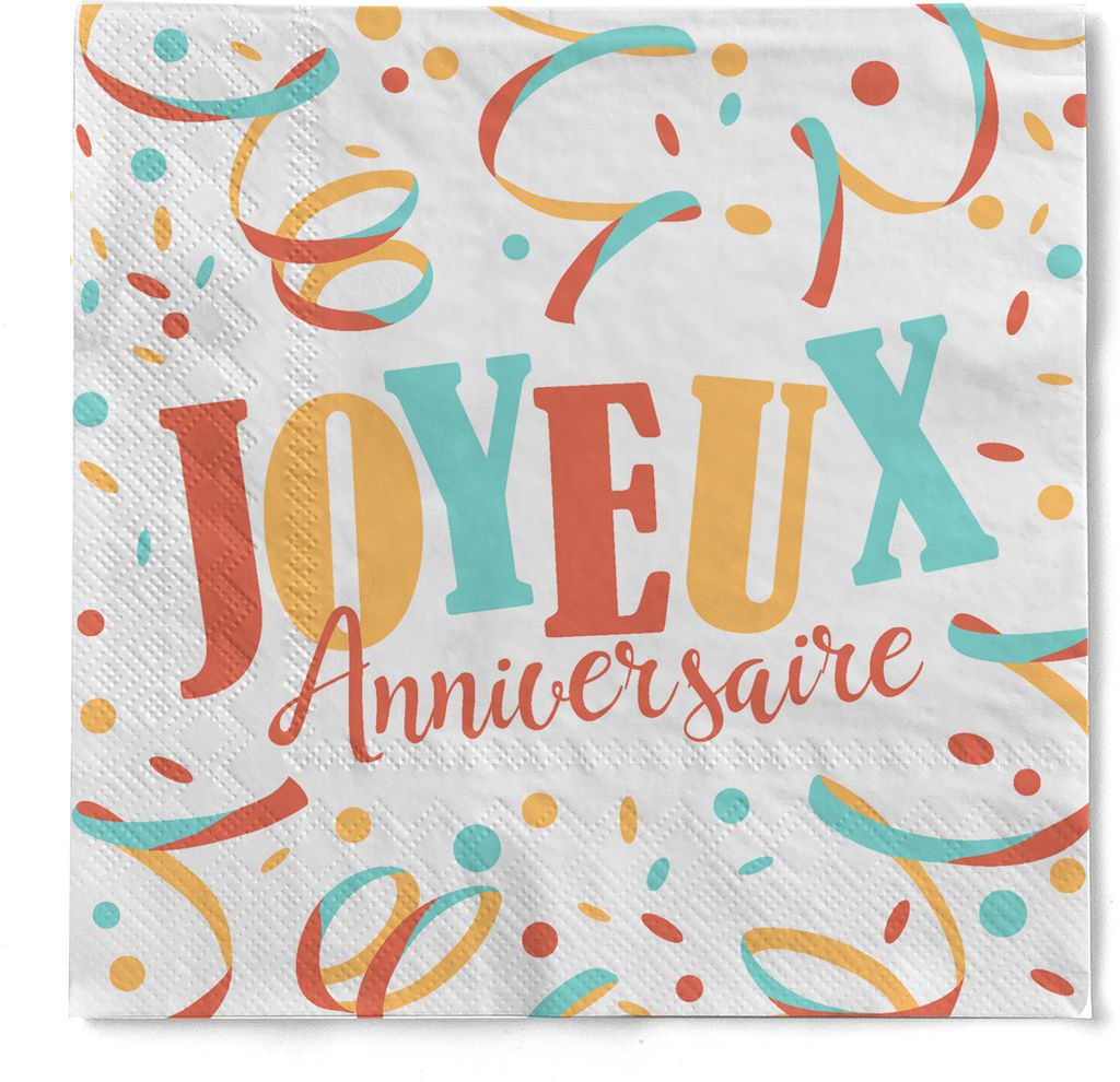 HAPPY PAPER Serviette "Joyeux Anniversaire" (Alles Gute zum Geburtstag) aus Tissue 33 x 33 cm, 20 Stück