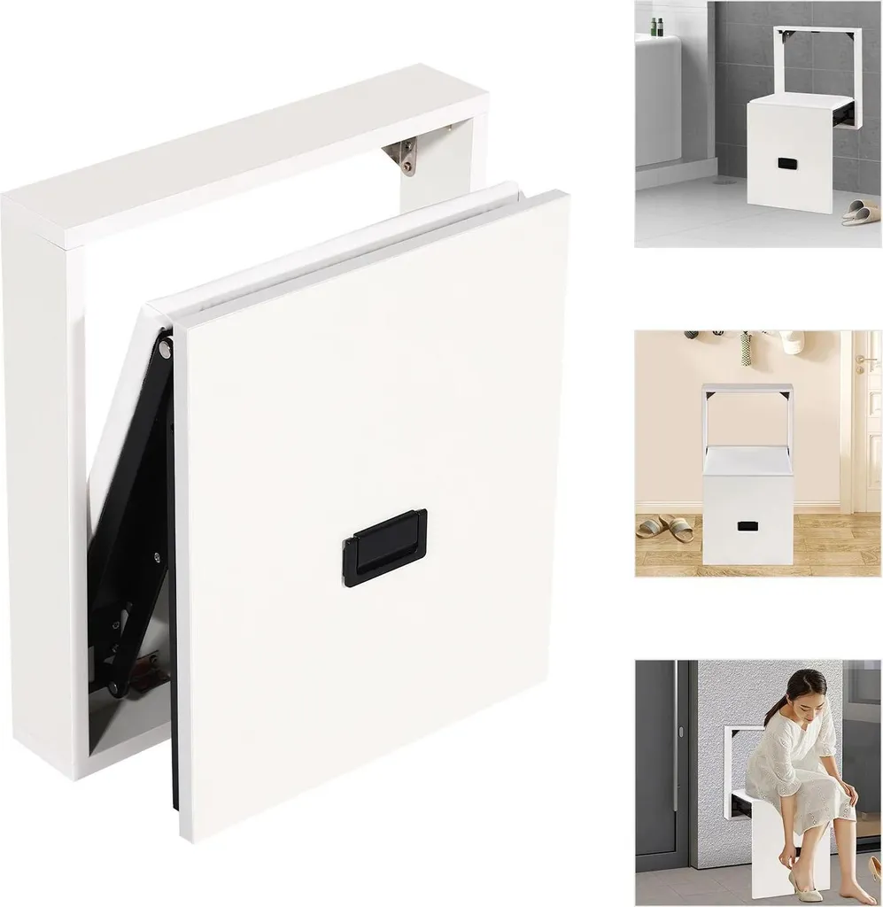 Tabouret rabattable mural blanc 150kg - Siège pliable gain de place