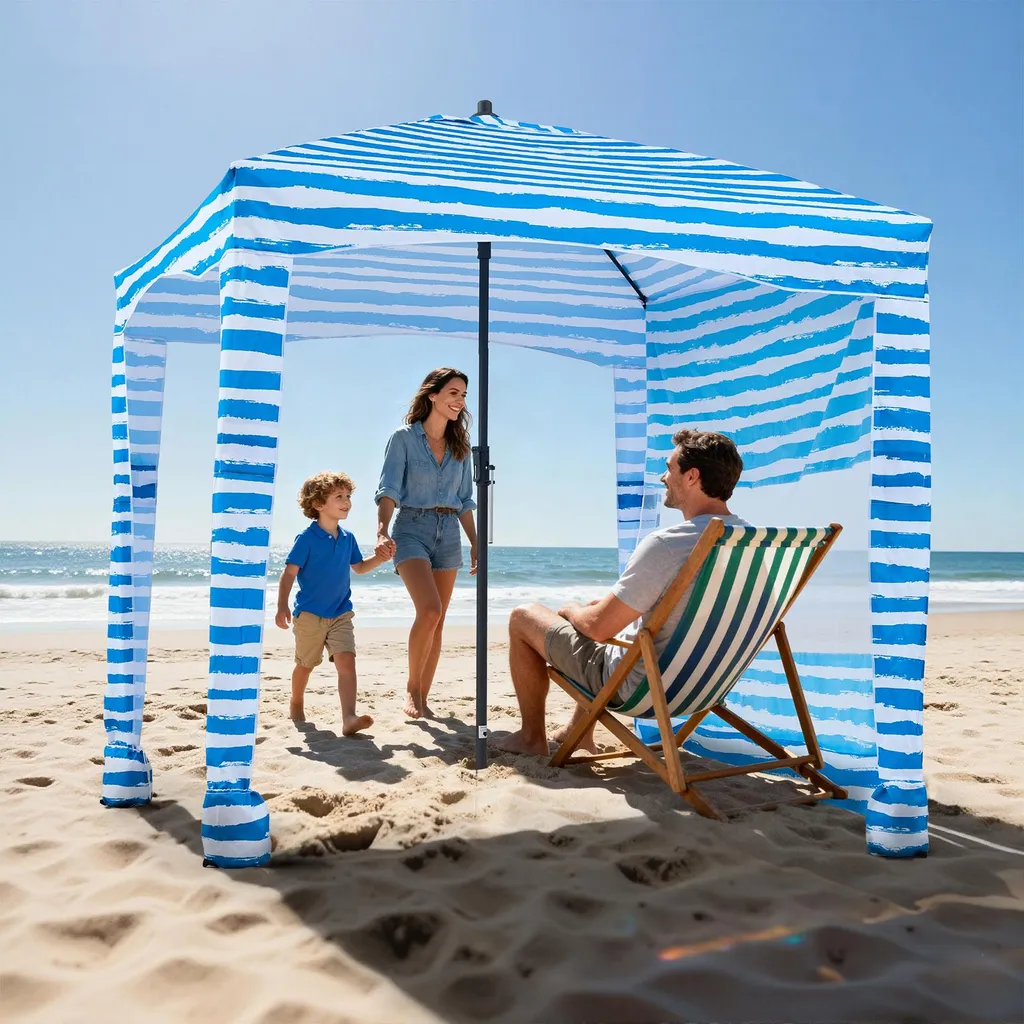 Tente de Plage Protection UPF 50+ avec Paroi Amovible et Sacs de Sable