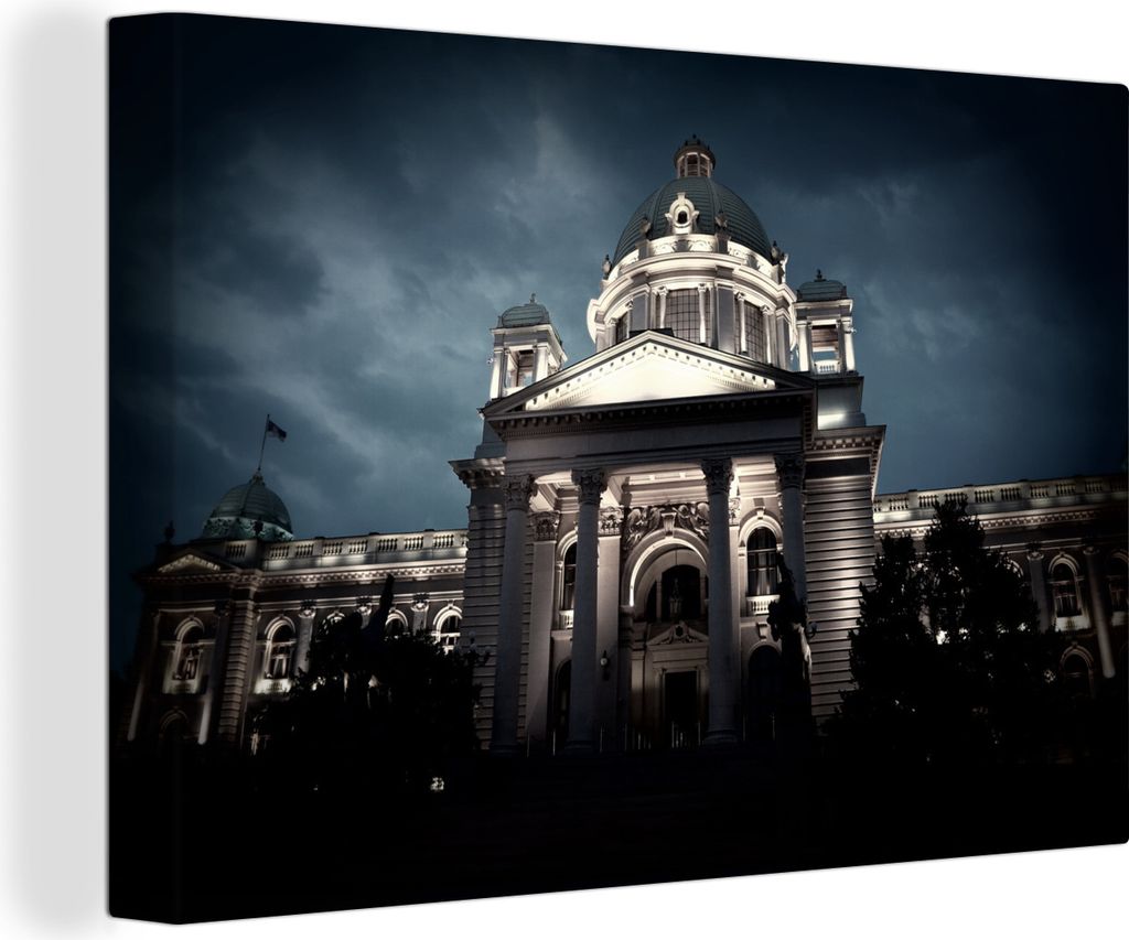 OneMillionCanvasses - Leinwandbilder - 140x90 cm, Das nationale Gebäude in der serbischen Stadt Belgrad, Wandbilder Kunstdruck Wanddekoration - ...