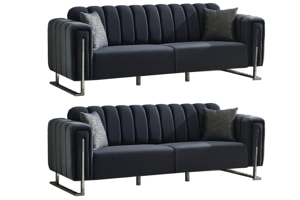 Villa Möbel Sofa Set Himalaya Anthrazit Stellvariante:2+2 Relax- und Bettfunktion, pflegeleichter Mikrofaser Samtstoff