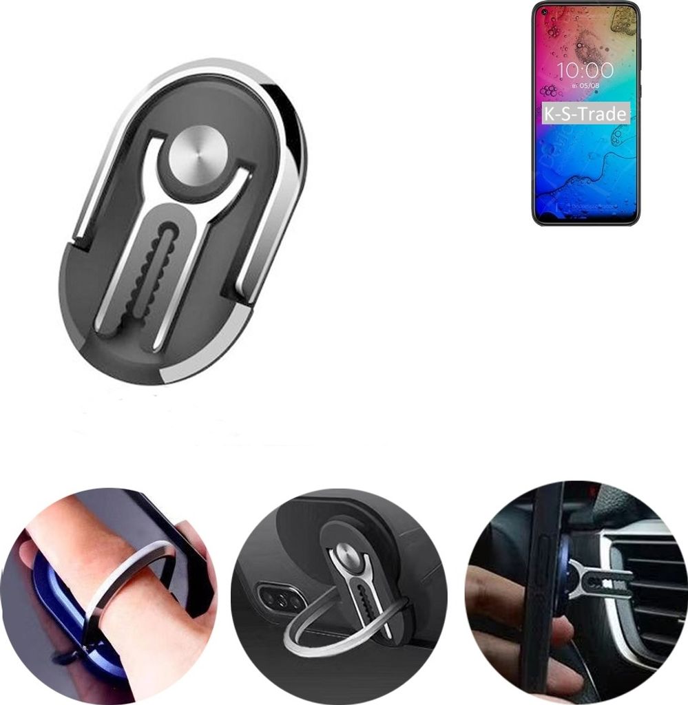 K-S-Trade 3in1 Smartphone-Ring Handy-Ring kompatibel mit BQ Mobile BQ-6430L Aurora Fingerhalterung Handyring Tischständer Lüftungsgitter-Halterung