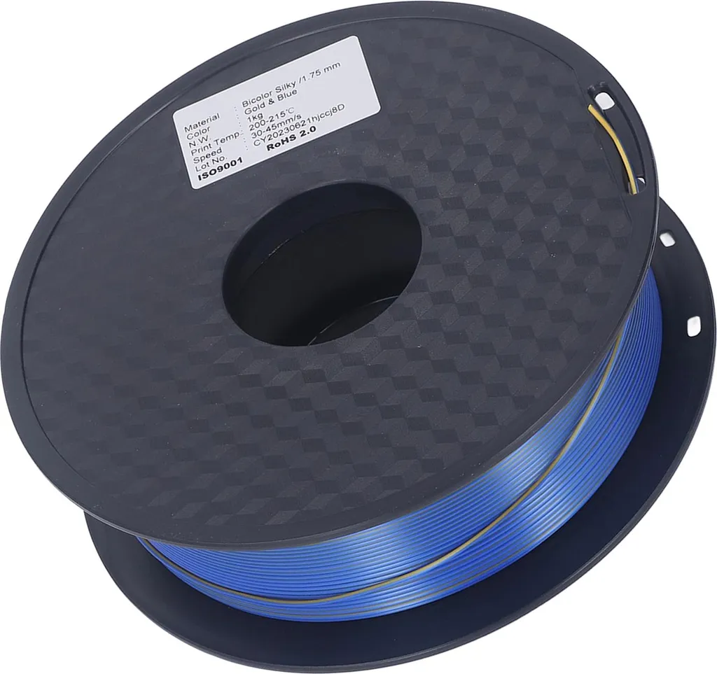 Filament PLA 1.75 mm bicolore pour décoration 3D soyeuse or et bleu