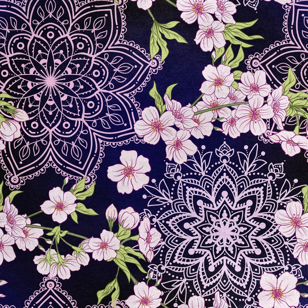 Royal Samt Stoff Polyester Zum Nähen - Motiv japanische Sakura-Blume
