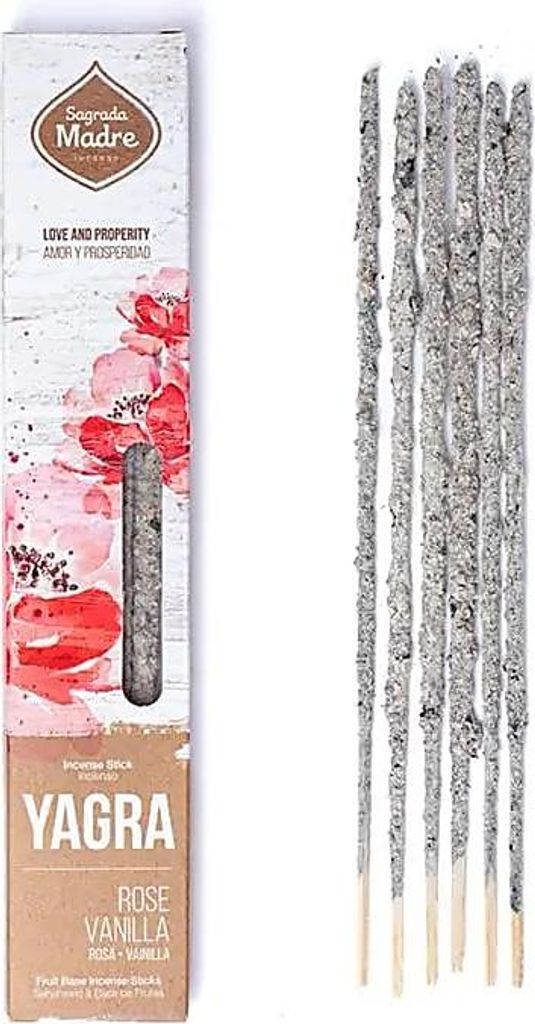 Sagrada Madre Yagra Räucherstäbchen, Rosen und Vanille, ± 20 g, 2er-Set