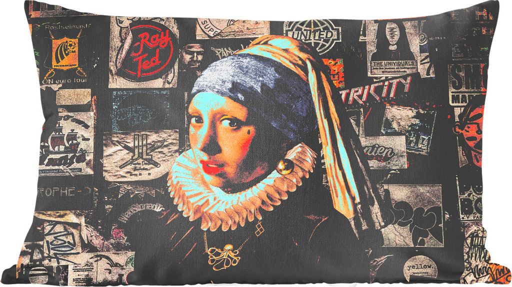 MuchoWow Zierkissen Sofakissen Wohnzimmer Dekokissen 50x30 cm Das Mädchen mit dem Perlenohrring - Tätowierung - Vermeer - Wohnzimmerdekoration ...