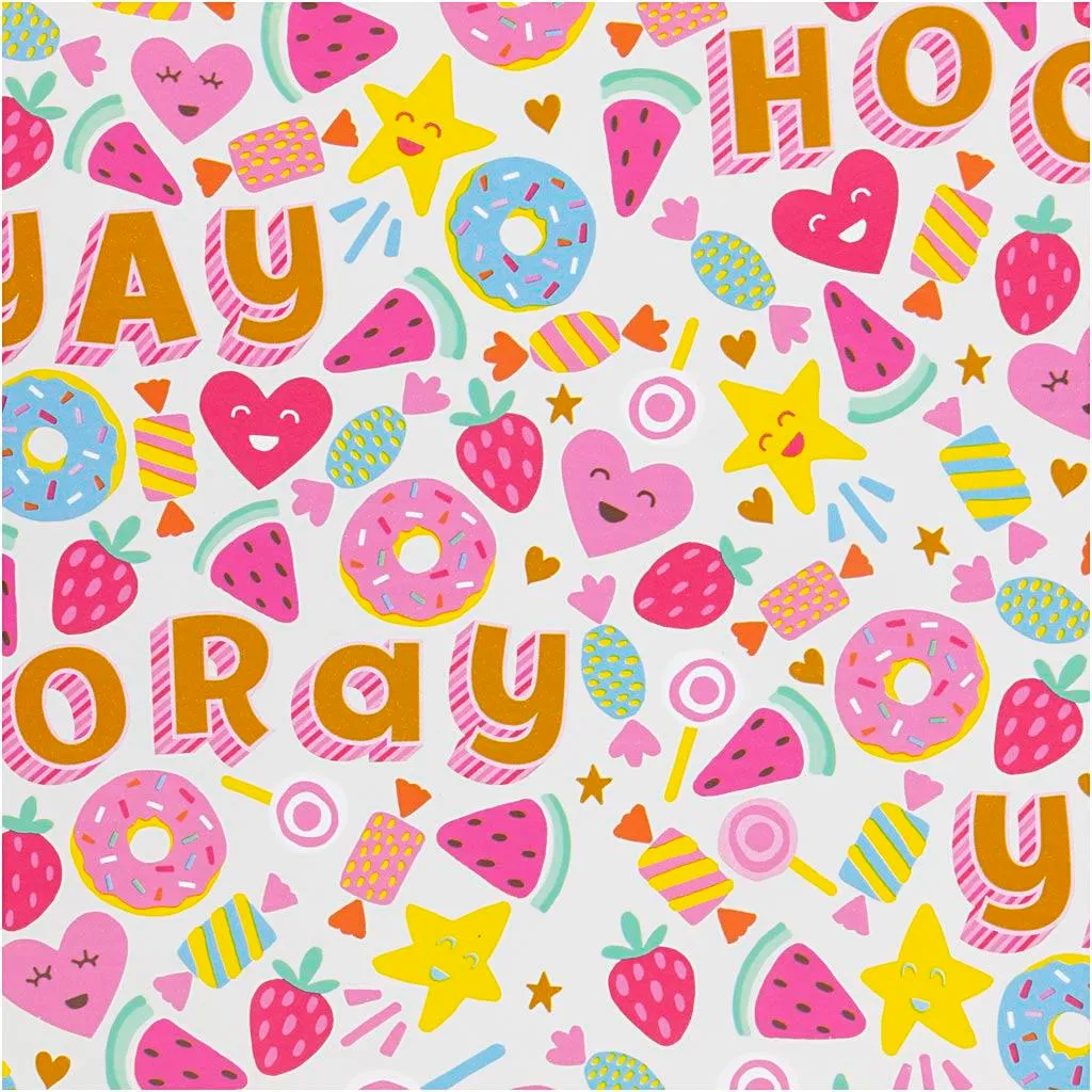 Papier cadeau pour anniversaires enfants motifs donuts et bonbons 100m