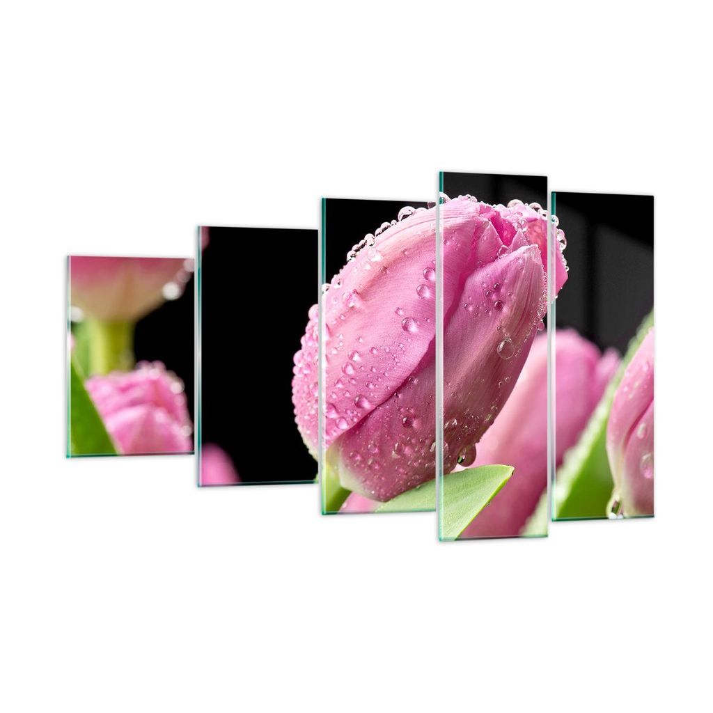 Bilder auf glas - Tulpe Blumen Tau - 100x60cm - Glasbilder - Wandbilder - Kunstdruck - zum Aufhängen bereit - Wanddekoration aus Glas - Glas Bilde...