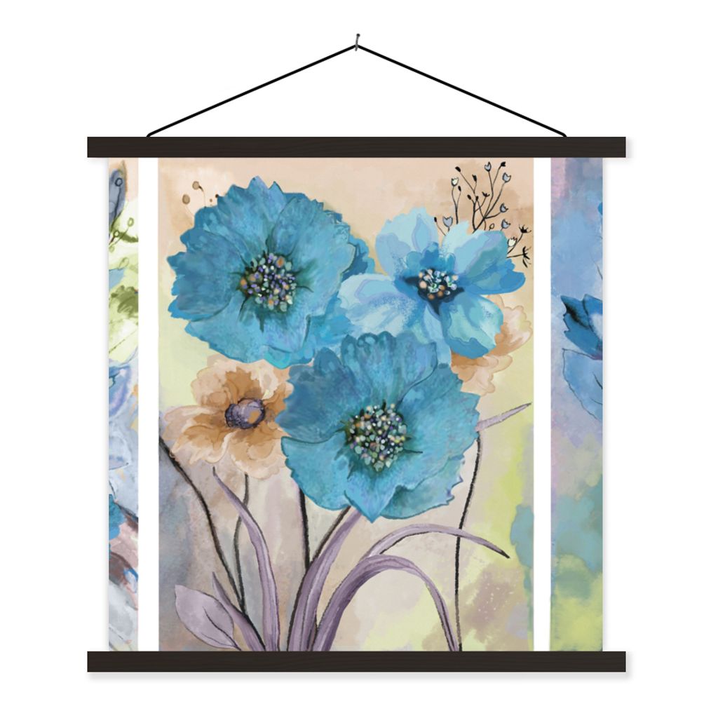MuchoWow Textilposter Malerei - Ölfarbe - Collage - Blumen 60x60 cm mit schwarzem Rahmen - Posteraufhänger