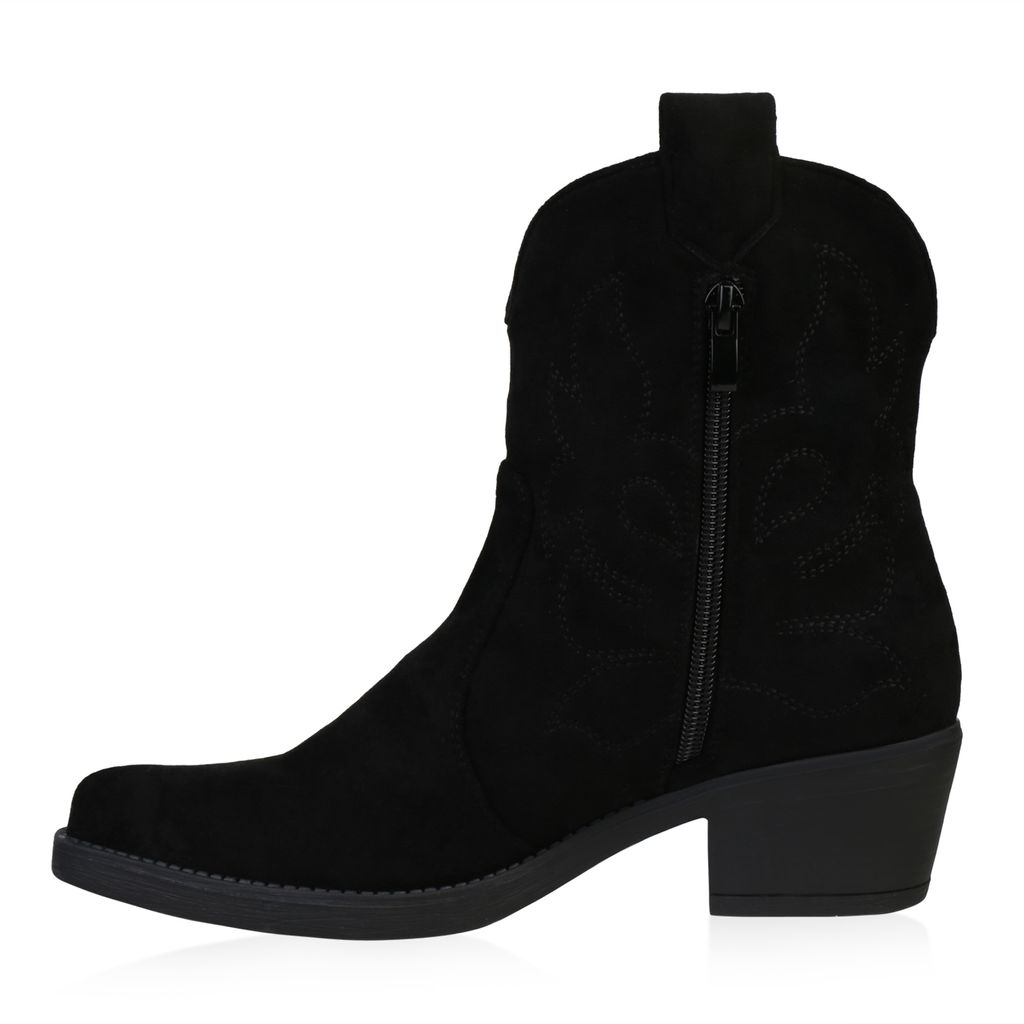 VAN HILL Damen Cowboy Boots - Denim Stiefeletten Mit 7cm Trichterabsatz