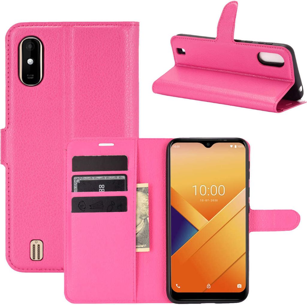 Für Wiko Y81 Handy Tasche Pink Etuis Kunst-Leder Cover Hülle Case Schutz Kappe