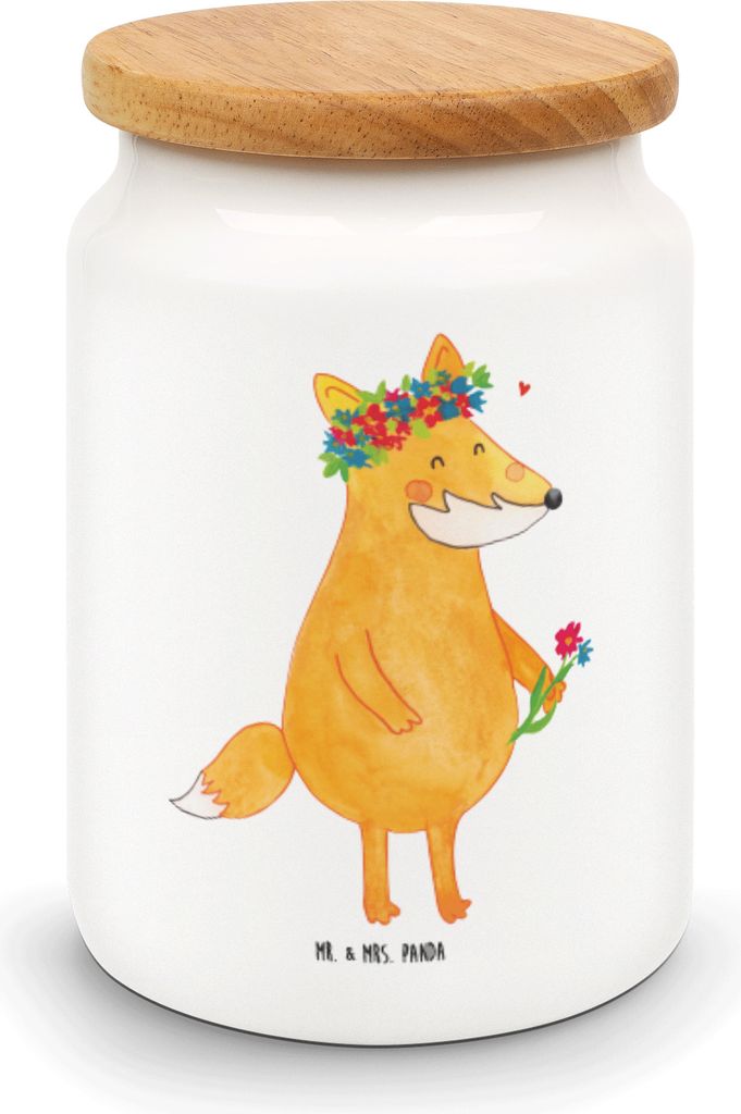 Mr. & Mrs. Panda Kaffeedose Fuchs Blumen - Weiß - Geschenk, Blumenliebe, Keksdose, Blume, Dose, Boho, Ich, vorratsbox, müslidose, Selbstliebe, Te...