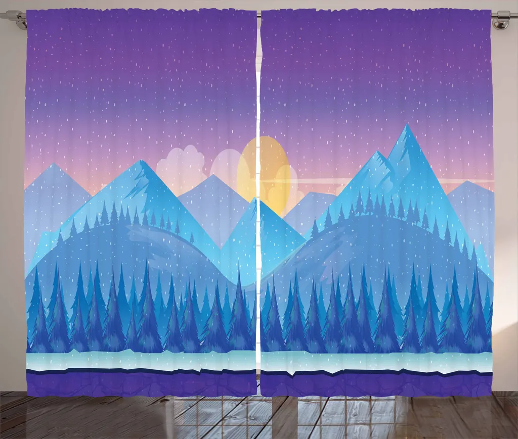 ABAKUHAUS Tenda rustica, bosco di abeti cartoon, tende universali per soggiorno con passanti e ganci, 280 x 175 cm, viola, blu e giallo