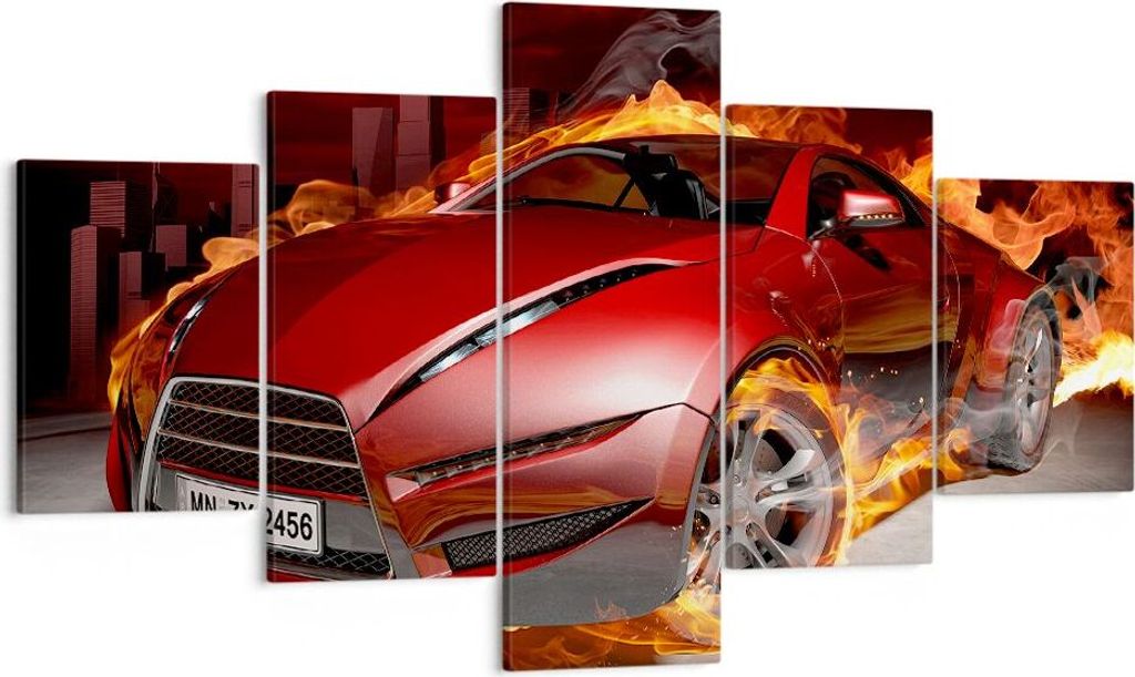 Bild auf Leinwand - Leinwandbild - Auto Flammen Rot - 125x70cm - Wand Bild - Wanddeko - Wandbilder - Leinwanddruck - Bilder - Kunstdruck - Wanddeko...