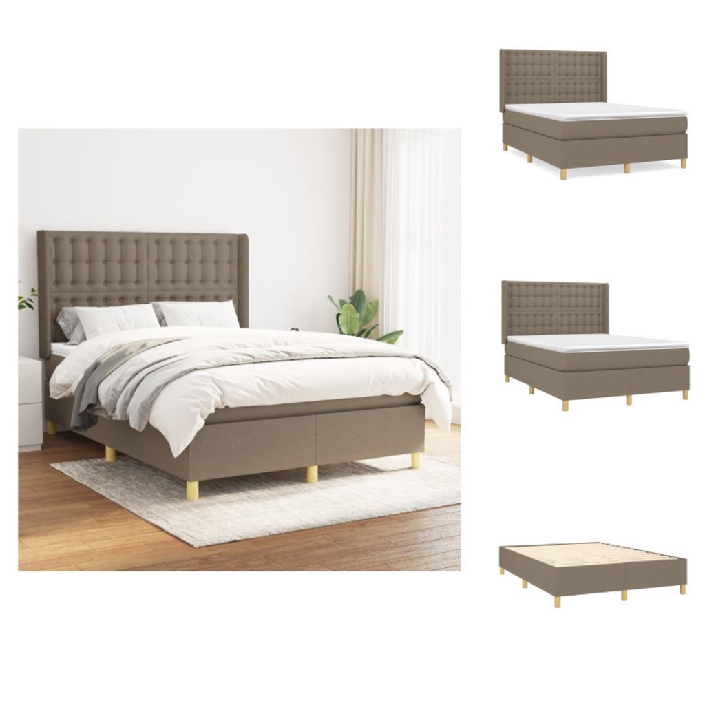 vidaXL Boxspringbett mit Matratze Taupe 140x190 cm Stoff - Betten & Bettgestelle