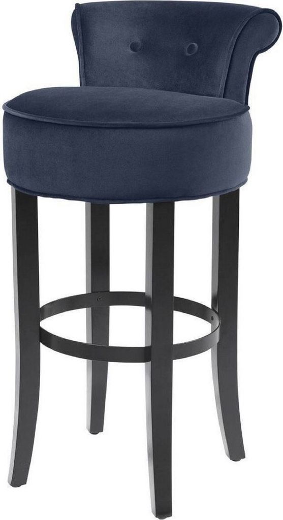Casa Padrino Luxus Barstuhl Mitternachtsblau / Schwarz 45 x 51 x H. 88 cm - Barhocker mit edlem Samtstoff