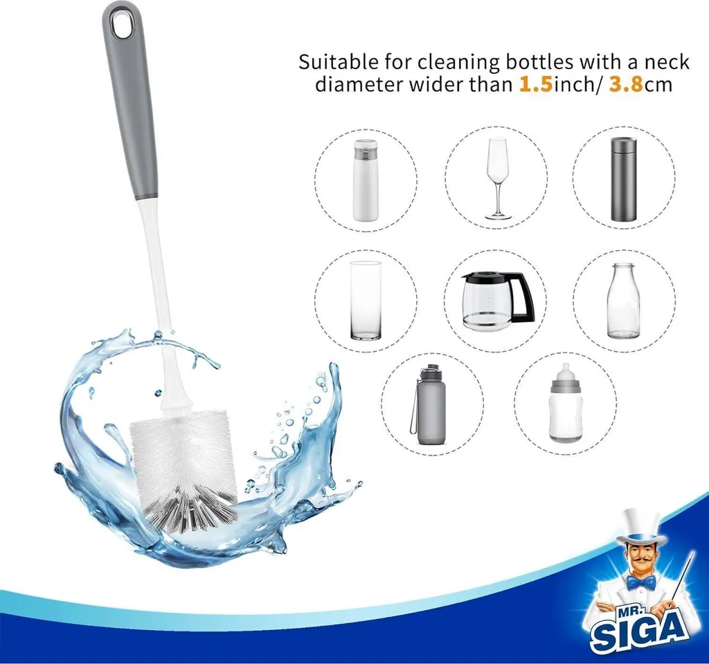 MR.SIGA Pack de 2 Brosses à Bouteilles à Long Manche Flexible Gris - 3