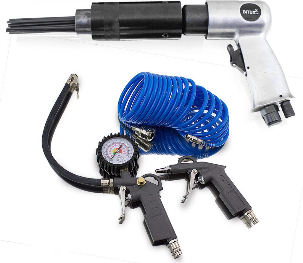 Bituxx Druckluft Nadelentroster inkl Nadelkopf + 3 tlg. Druckluftset, MS-18401