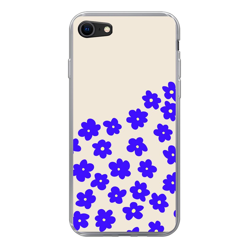 MuchoWow Handyhülle Schutzhülle Hülle für iPhone 8 Blume - Blau - Muster Silikon Softcase Handy Hülle - Schutzhaube