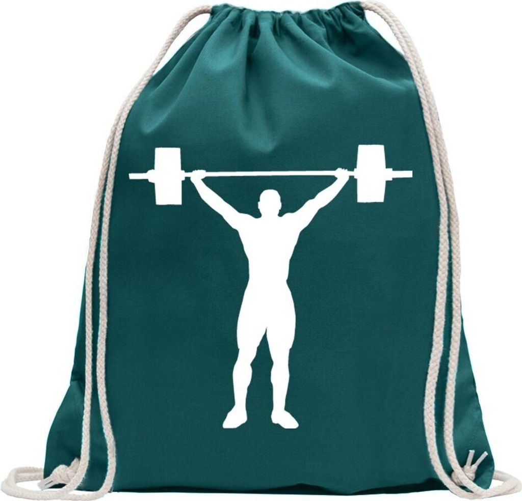 Kiwistar - Turnbeutel - petrol - Gewichtheber Gewichtheben - Fun Rucksack Sport Beutel Gymsack Baumwolle mit Ziehgurt